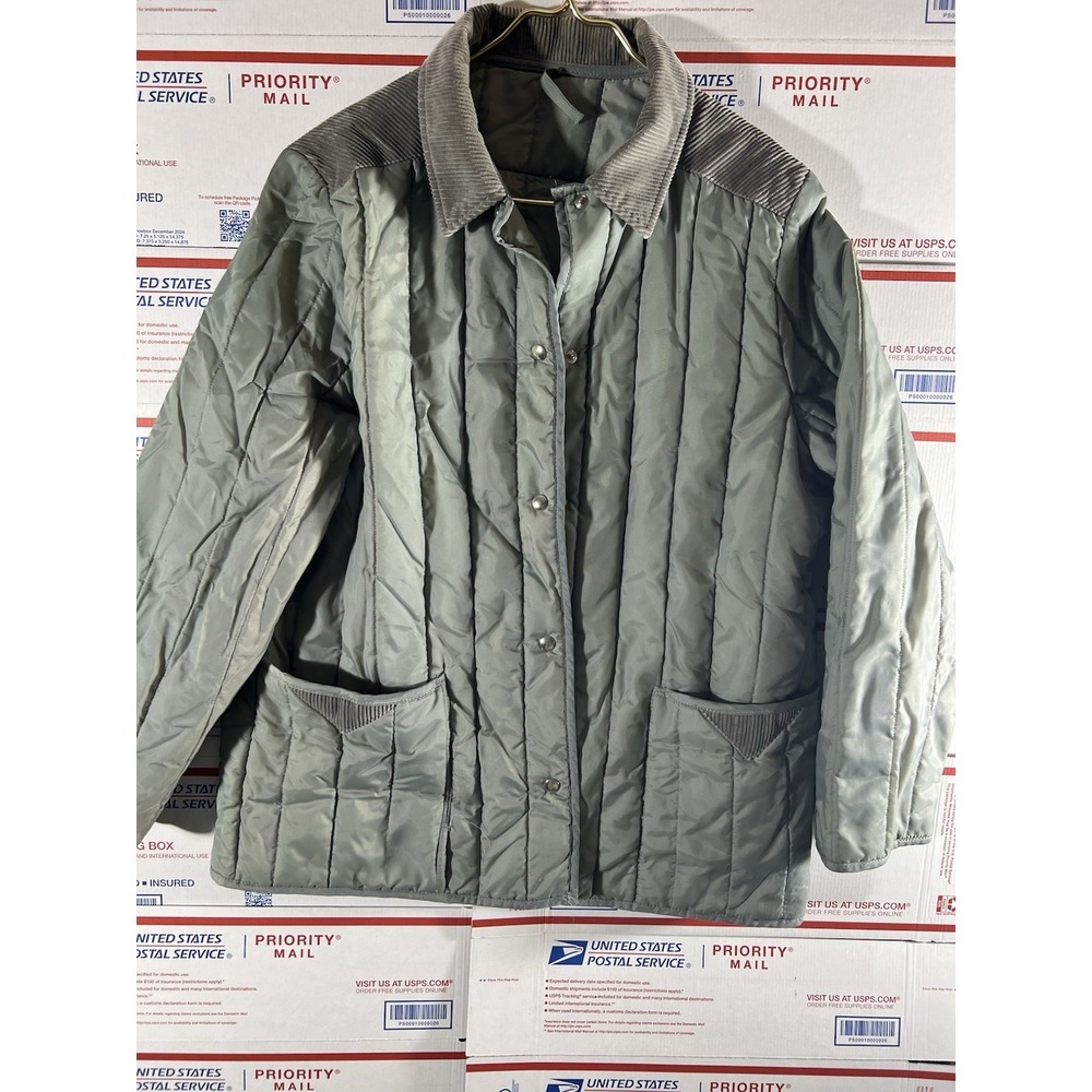 Vintage Flyweight Chelsea Quilted Corduroy Jacket Snap Sz L/XL Grey Barbour Like